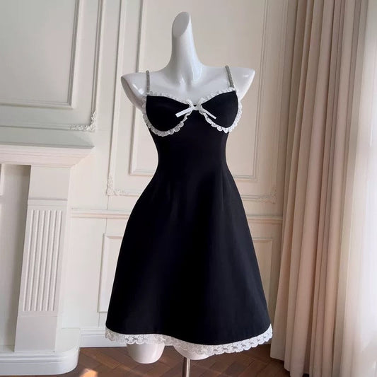 Vestido negro de fiesta de graduación, corto, sin mangas, con tirantes finos, corte A, para octavo grado, de verano, para escuela secundaria, cóctel, cumpleaños, W954