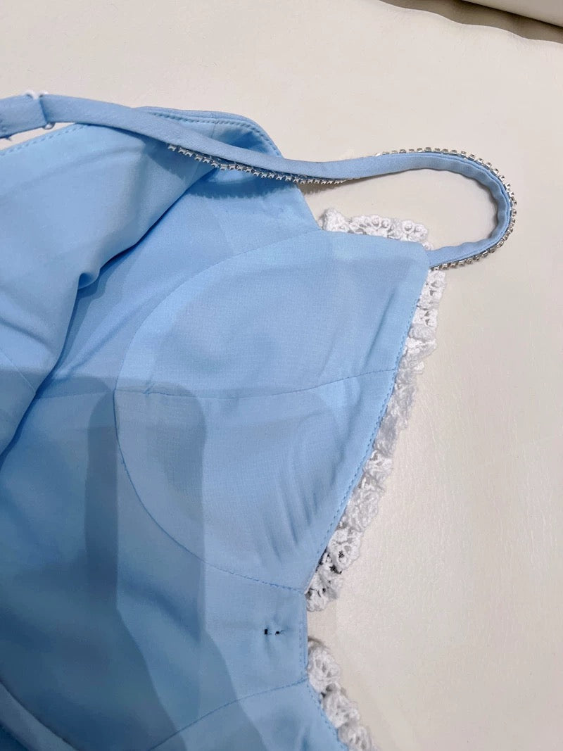 Vestido azul de fiesta corto con tirantes finos, corte A, moderno, para octavo grado, para verano, para escuela secundaria, cóctel, cumpleaños, W956