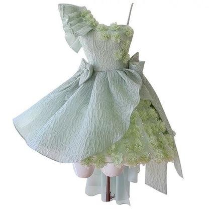 Vestido corto de verano con tirantes y flores de encaje para 18 cumpleaños, minivestido de cóctel para 21 cumpleaños, W970
