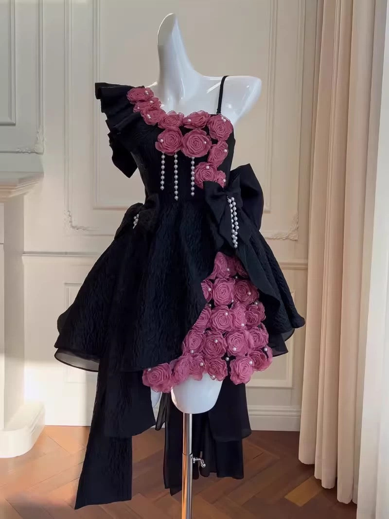 Vestido corto de verano con tirantes y flores de encaje para 18 cumpleaños, minivestido de cóctel para 21 cumpleaños, W958