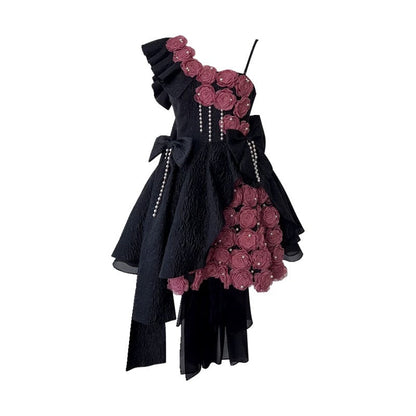 Vestido corto de verano con tirantes y flores de encaje para 18 cumpleaños, minivestido de cóctel para 21 cumpleaños, W958