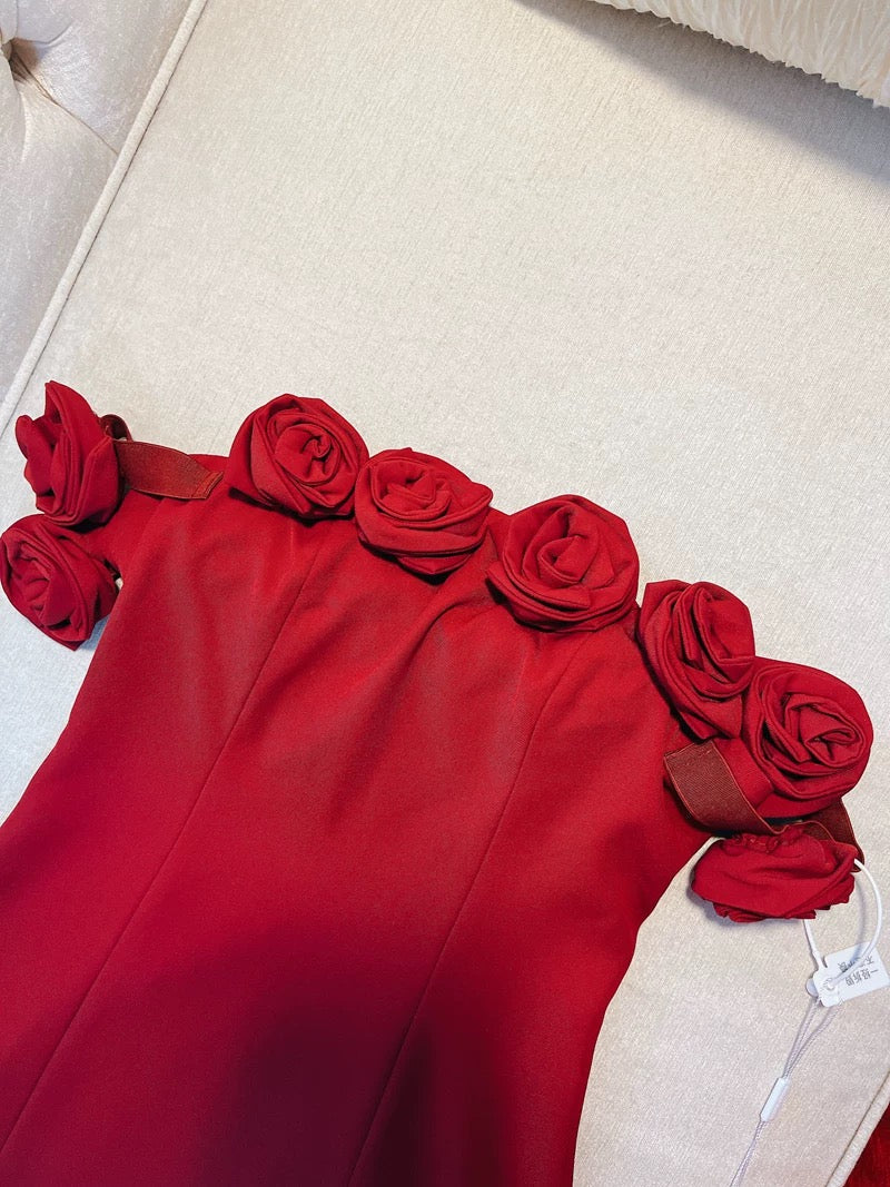 Vestido rojo formal corto con hombros descubiertos para octavo grado, vestido de fiesta de verano para escuela secundaria, vestido de cóctel, atuendos de cumpleaños W959