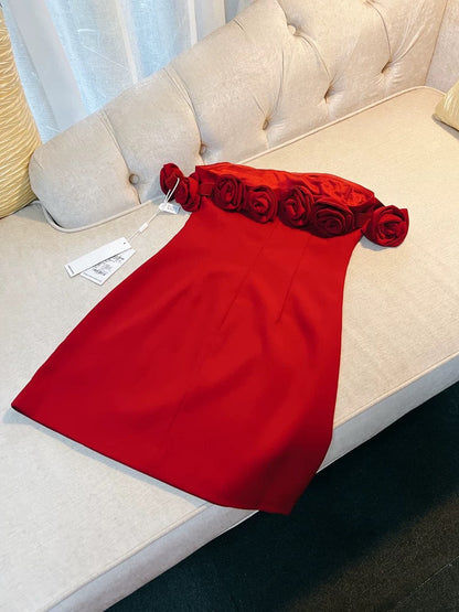 Vestido rojo formal corto con hombros descubiertos para octavo grado, vestido de fiesta de verano para escuela secundaria, vestido de cóctel, atuendos de cumpleaños W959
