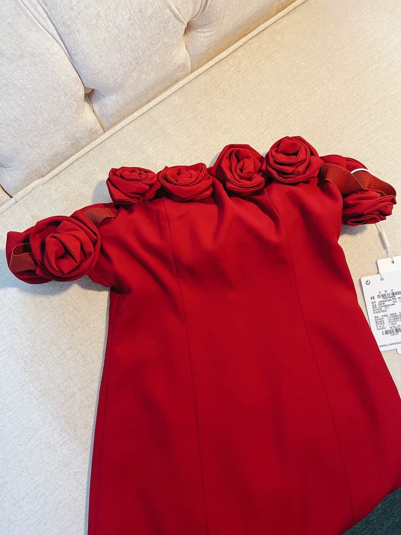 Vestido rojo formal corto con hombros descubiertos para octavo grado, vestido de fiesta de verano para escuela secundaria, vestido de cóctel, atuendos de cumpleaños W959