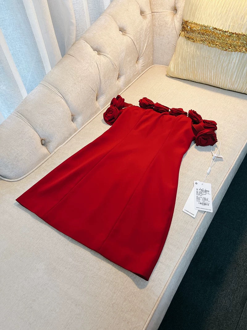 Vestido rojo formal corto con hombros descubiertos para octavo grado, vestido de fiesta de verano para escuela secundaria, vestido de cóctel, atuendos de cumpleaños W959