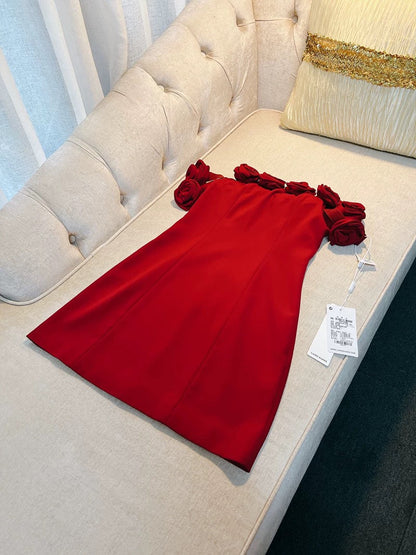 Vestido rojo formal corto con hombros descubiertos para octavo grado, vestido de fiesta de verano para escuela secundaria, vestido de cóctel, atuendos de cumpleaños W959