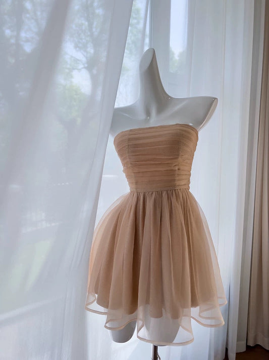 Vestido de fiesta de verano para octavo grado, corte A, sin tirantes, color champán, formal, corto, para escuela secundaria, cóctel, cumpleaños, W963