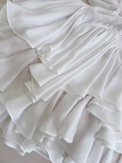 Vestido corto de encaje blanco con tirantes finos y corte en A para fiesta de 8.º grado, ideal para verano, para escuela secundaria, cóctel, cumpleaños, W965