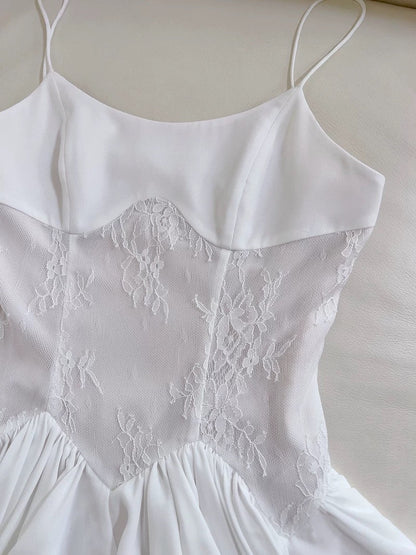 Vestido corto de encaje blanco con tirantes finos y corte en A para fiesta de 8.º grado, ideal para verano, para escuela secundaria, cóctel, cumpleaños, W965