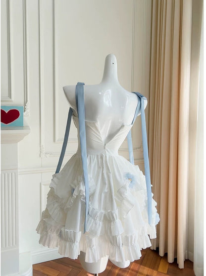 Vestido de fiesta moderno con tirantes finos, de gasa blanca, corto, para octavo grado, para fiesta de verano, para escuela secundaria, cóctel, cumpleaños, W968