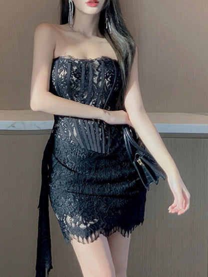 Vestido corto de fiesta de verano para octavo grado, sexy, sin tirantes, de encaje, sin mangas, formal, para cóctel, cumpleaños, W969