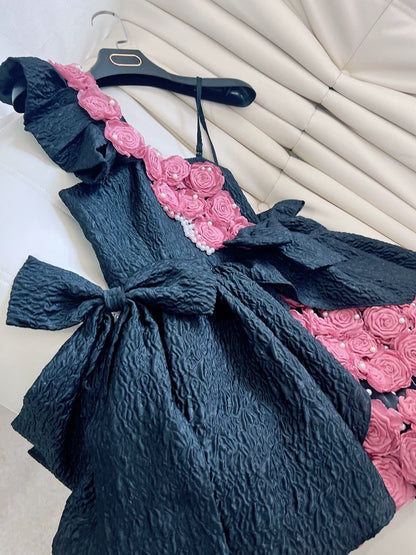 Vestido corto de verano con tirantes y flores de encaje para 18 cumpleaños, minivestido de cóctel para 21 cumpleaños, W970