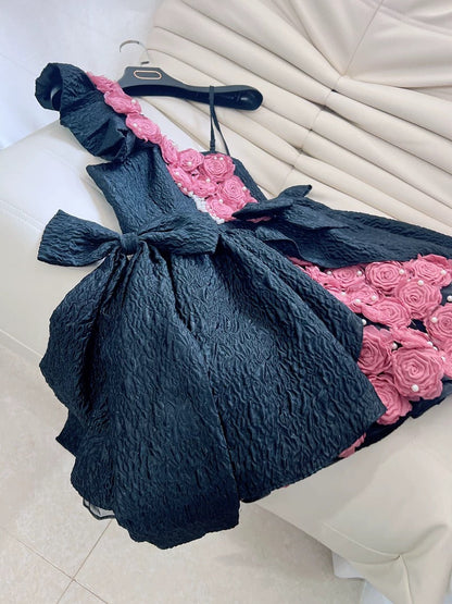 Vestido corto de verano con tirantes y flores de encaje para 18 cumpleaños, minivestido de cóctel para 21 cumpleaños, W970