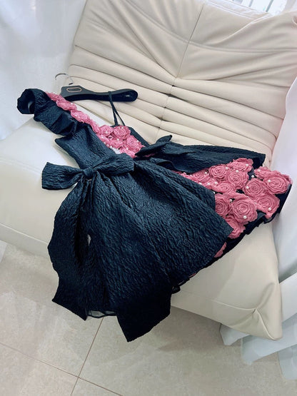 Vestido corto de verano con tirantes y flores de encaje para 18 cumpleaños, minivestido de cóctel para 21 cumpleaños, W970
