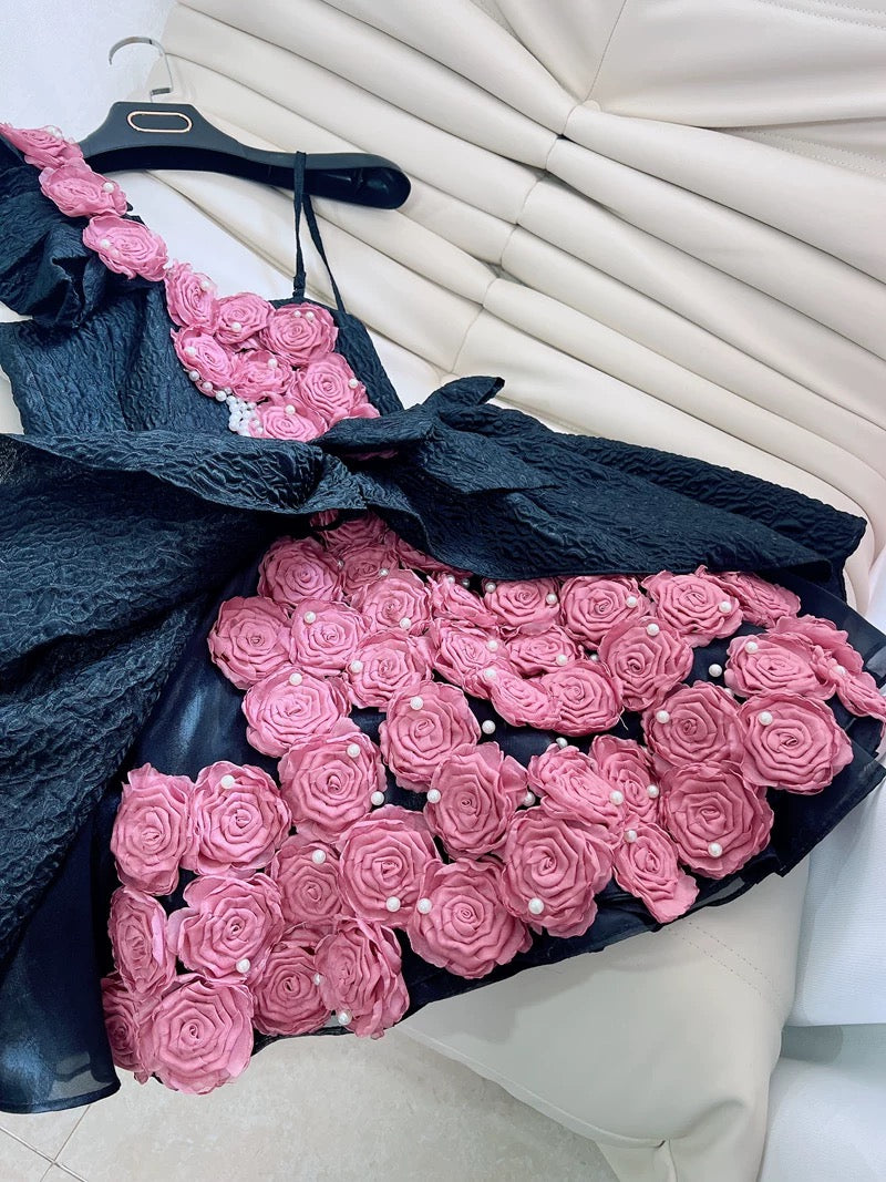 Vestido corto de verano con tirantes y flores de encaje para 18 cumpleaños, minivestido de cóctel para 21 cumpleaños, W970