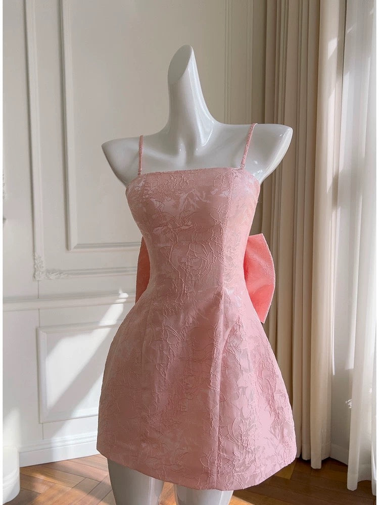 Vestido de fiesta sexy de corte A con tirantes finos, de encaje rosa, sin mangas, formal, corto, para octavo grado, de verano, para escuela secundaria, para cumpleaños, W971