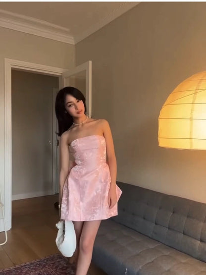 Vestido de fiesta sexy de corte A con tirantes finos, de encaje rosa, sin mangas, formal, corto, para octavo grado, de verano, para escuela secundaria, para cumpleaños, W971