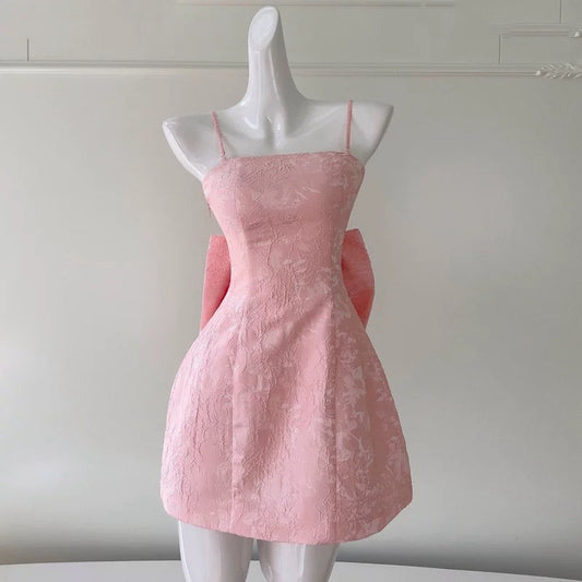 Vestido de fiesta sexy de corte A con tirantes finos, de encaje rosa, sin mangas, formal, corto, para octavo grado, de verano, para escuela secundaria, para cumpleaños, W971