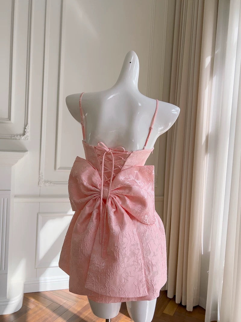 Vestido de fiesta sexy de corte A con tirantes finos, de encaje rosa, sin mangas, formal, corto, para octavo grado, de verano, para escuela secundaria, para cumpleaños, W971
