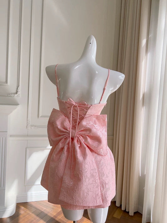 Vestido de fiesta sexy de corte A con tirantes finos, de encaje rosa, sin mangas, formal, corto, para octavo grado, de verano, para escuela secundaria, para cumpleaños, W971