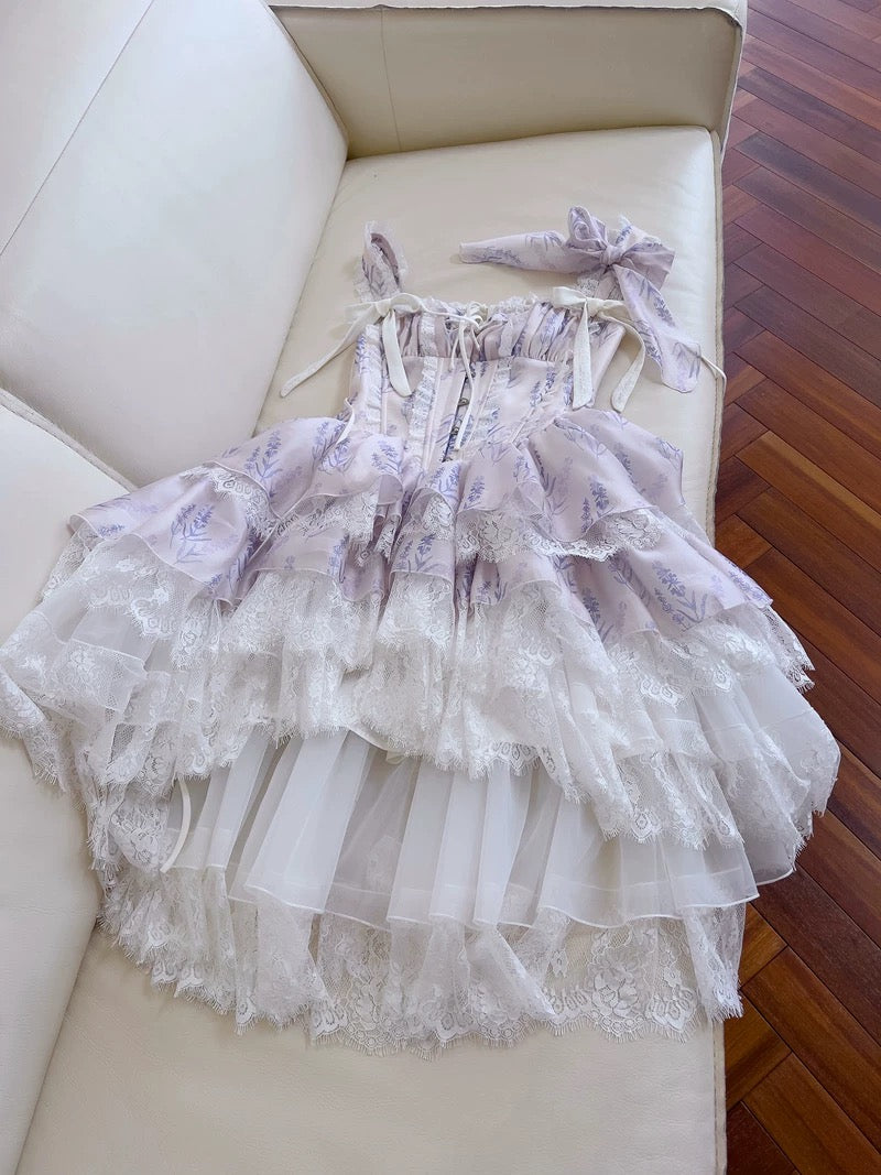 Vestido corto de gasa con estampado floral lila y tirantes finos para fiesta de 8.º grado, de verano, para escuela secundaria, cóctel, cumpleaños, W972