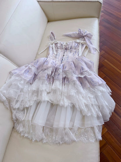 Vestido corto de gasa con estampado floral lila y tirantes finos para fiesta de 8.º grado, de verano, para escuela secundaria, cóctel, cumpleaños, W972