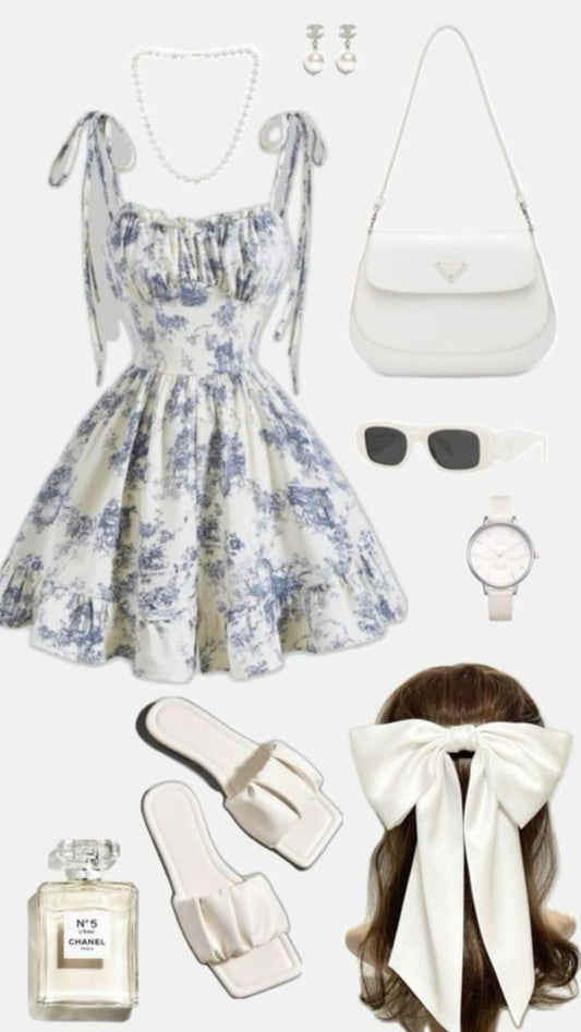 Vestido corto formal de verano con tirantes finos, corte A, estampado floral lila, para regreso a casa de octavo grado, para escuela secundaria, W978