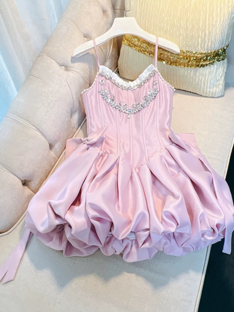 Vestido de fiesta de moda con tirantes finos, de satén rosa, sin mangas, formal, corto, para octavo grado, de verano, para escuela secundaria, de cóctel, para cumpleaños, W986
