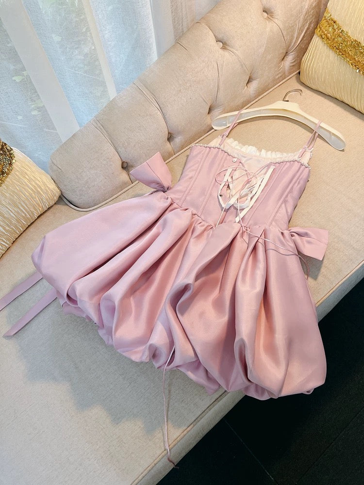 Vestido de fiesta de moda con tirantes finos, de satén rosa, sin mangas, formal, corto, para octavo grado, de verano, para escuela secundaria, de cóctel, para cumpleaños, W986