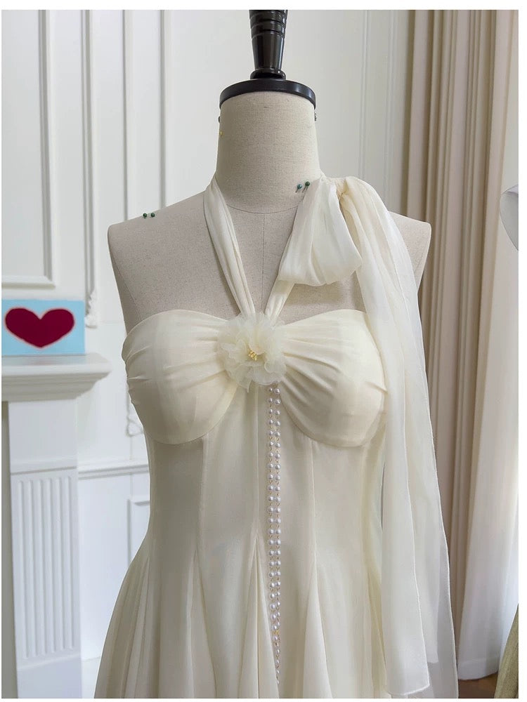 Vestido corto de gasa con cuello halter y corte en A para regreso a casa de octavo grado, vestido de verano para escuela secundaria, vestido de cóctel, atuendos de cumpleaños W991