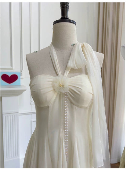 Vestido corto de gasa con cuello halter y corte en A para regreso a casa de octavo grado, vestido de verano para escuela secundaria, vestido de cóctel, atuendos de cumpleaños W991