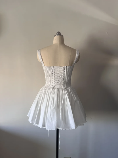 Vestido corto de encaje rojo con escote cuadrado y corte A para regreso a casa, de verano, para escuela secundaria, 8.º grado, fiesta de verano, cumpleaños, W995