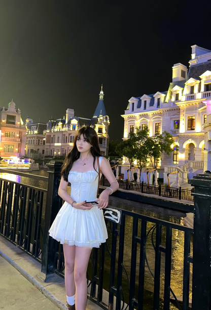 Cute A line Square Neck White Lace Short Homecoming Dress Summer Middle School Formal 8th Grade Hoco Dresses Summer Holiday Dress Birthday Outfits W993