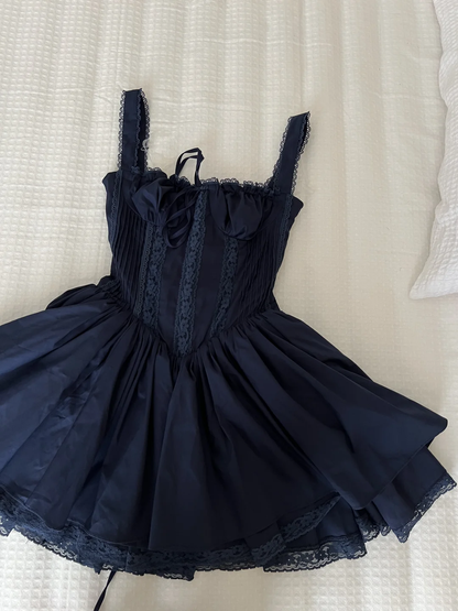 Vestido corto de encaje cuadrado con corte en A para regreso a casa, de verano, para escuela secundaria, 8.º grado, para vacaciones de verano, trajes de cumpleaños W1000