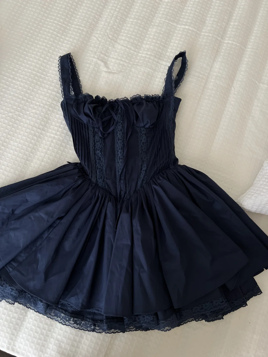 Vestido corto de encaje cuadrado con corte en A para regreso a casa, de verano, para escuela secundaria, 8.º grado, para vacaciones de verano, trajes de cumpleaños W1000