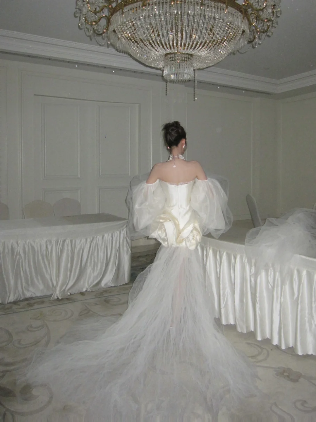 Vestido de novia único, de fiesta, con hombros descubiertos, corto, de verano, con mangas WD0073
