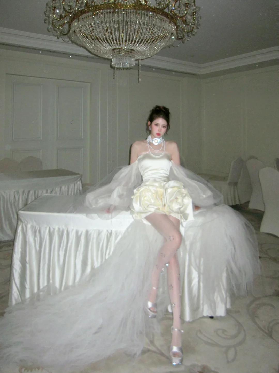 Vestido de novia único, de fiesta, con hombros descubiertos, corto, de verano, con mangas WD0073