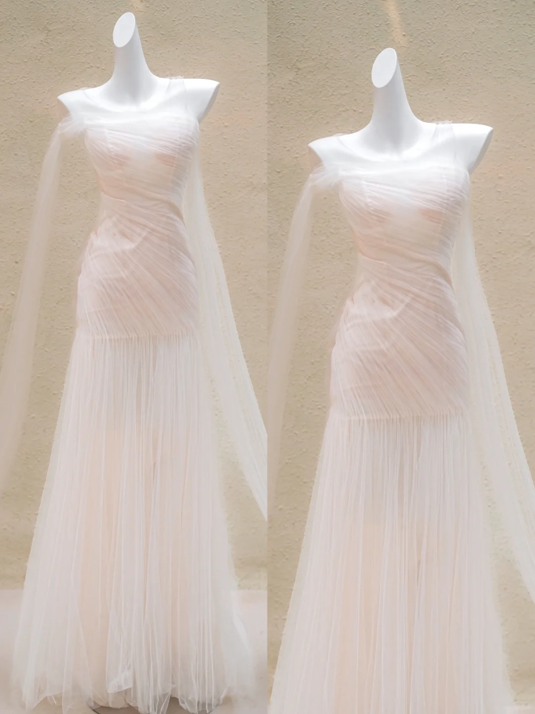 Vestido de novia sencillo de sirena sin tirantes, de tul rosa claro, largo, WD016
