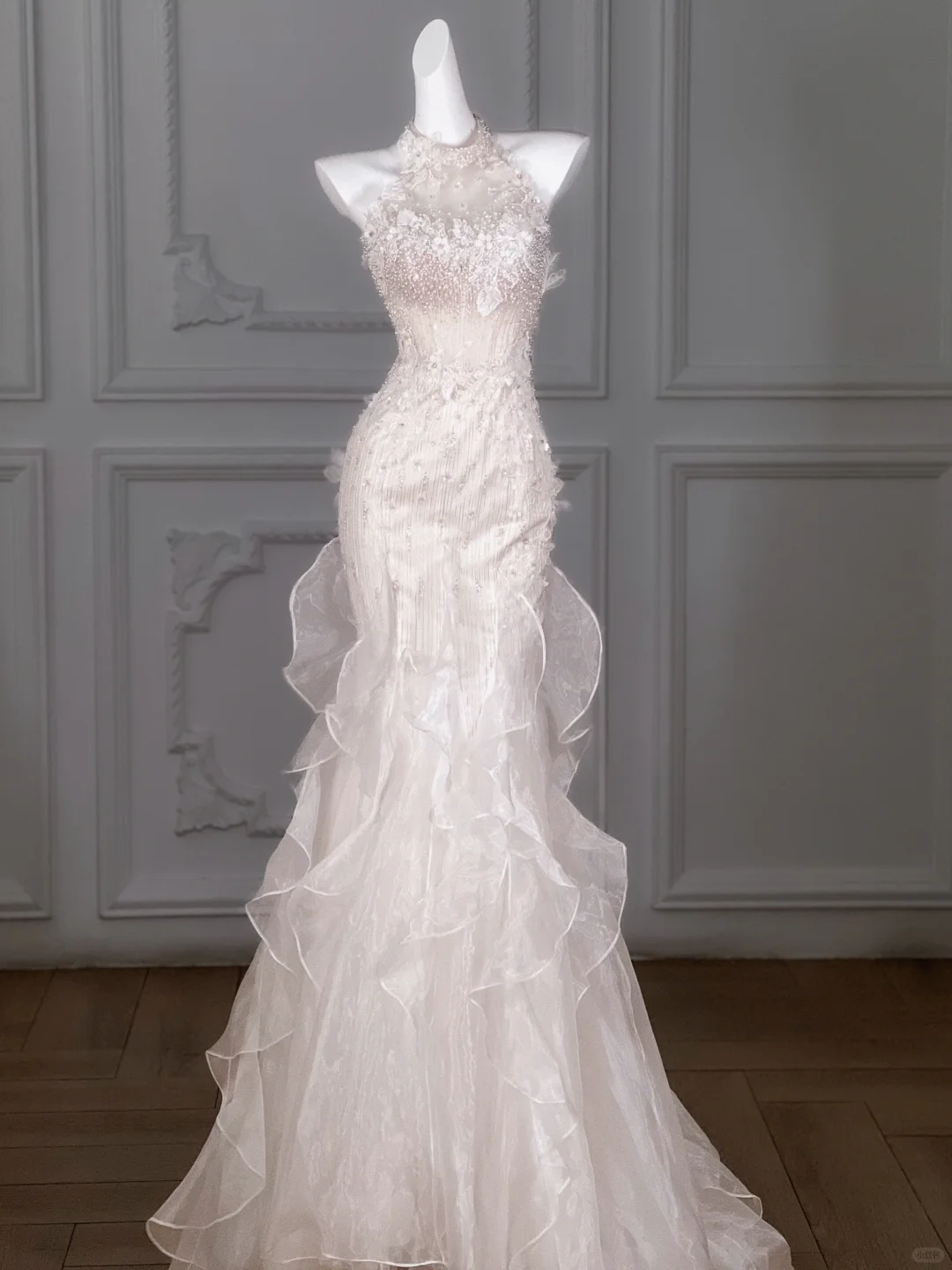 Hermoso vestido de novia largo de encaje con cuello alto y corte entallado para verano, estilo campestre, WD036