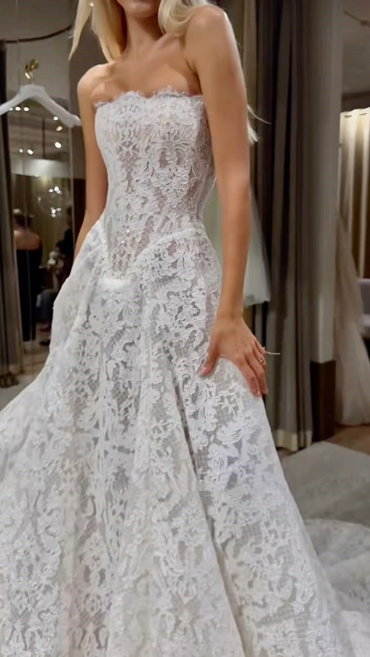 Vestido de novia sencillo, sin tirantes, de encaje blanco, largo hasta el suelo, estilo minimalista, WD047