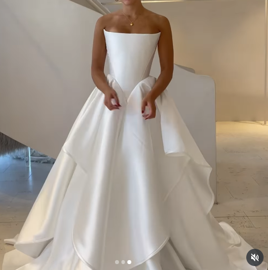 Vestido de novia modesto, vestido de fiesta sin tirantes, satén blanco, largo, vestido de novia, W0127