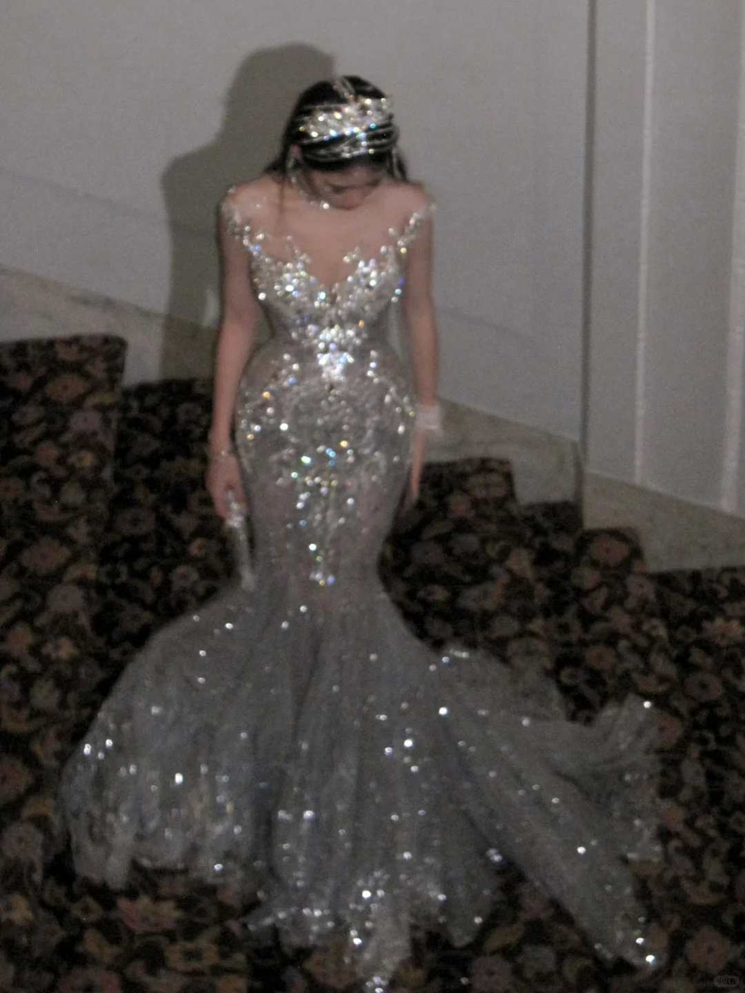 Retro Wedding Dress Mermaid Scoop Sequin Pearls Long Silver Wedding Dresses Bride Dress Bridal Gowns WD057