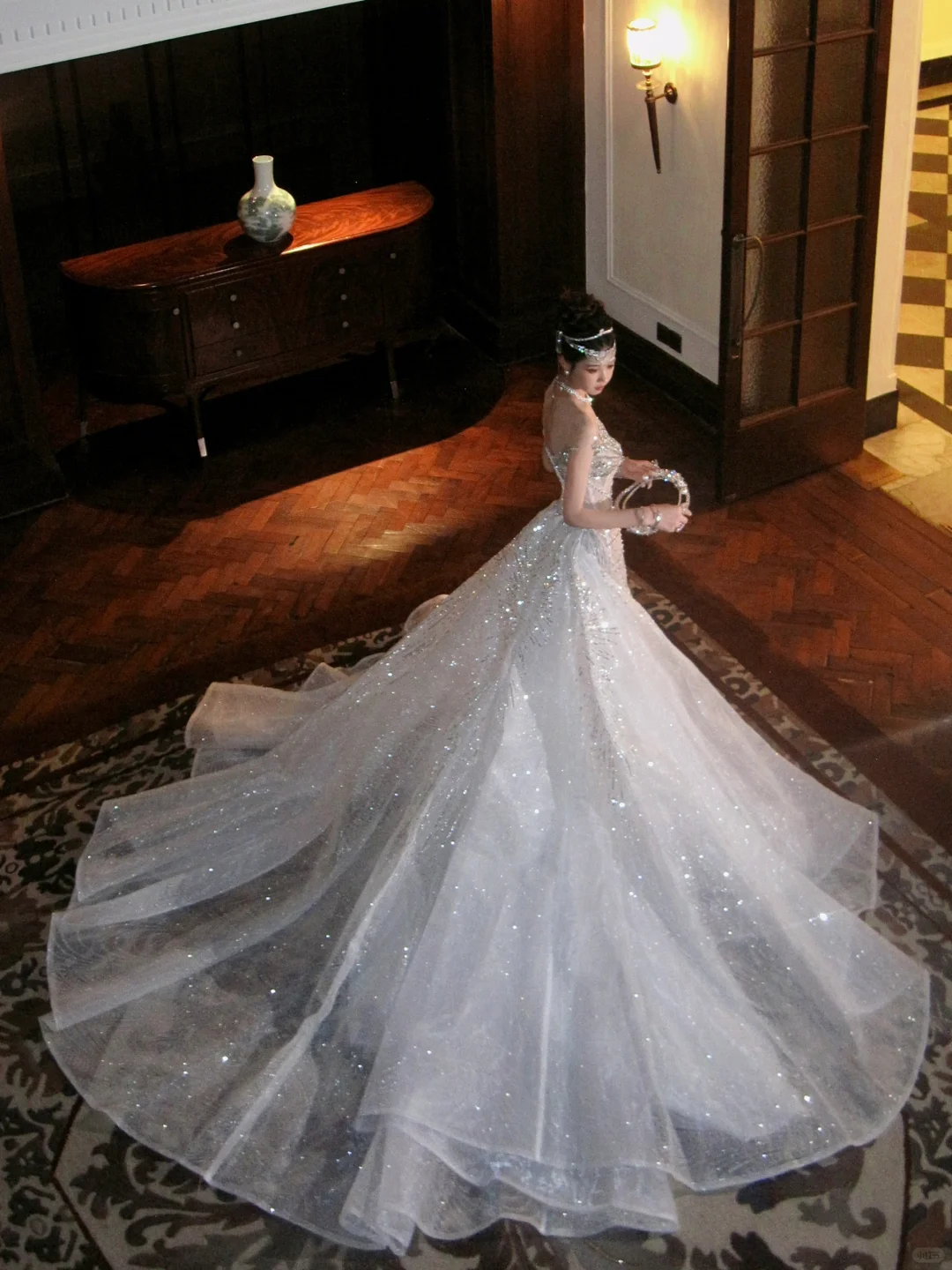 Vestido de novia sexy de sirena con lentejuelas y cuentas, largo plateado, WD068