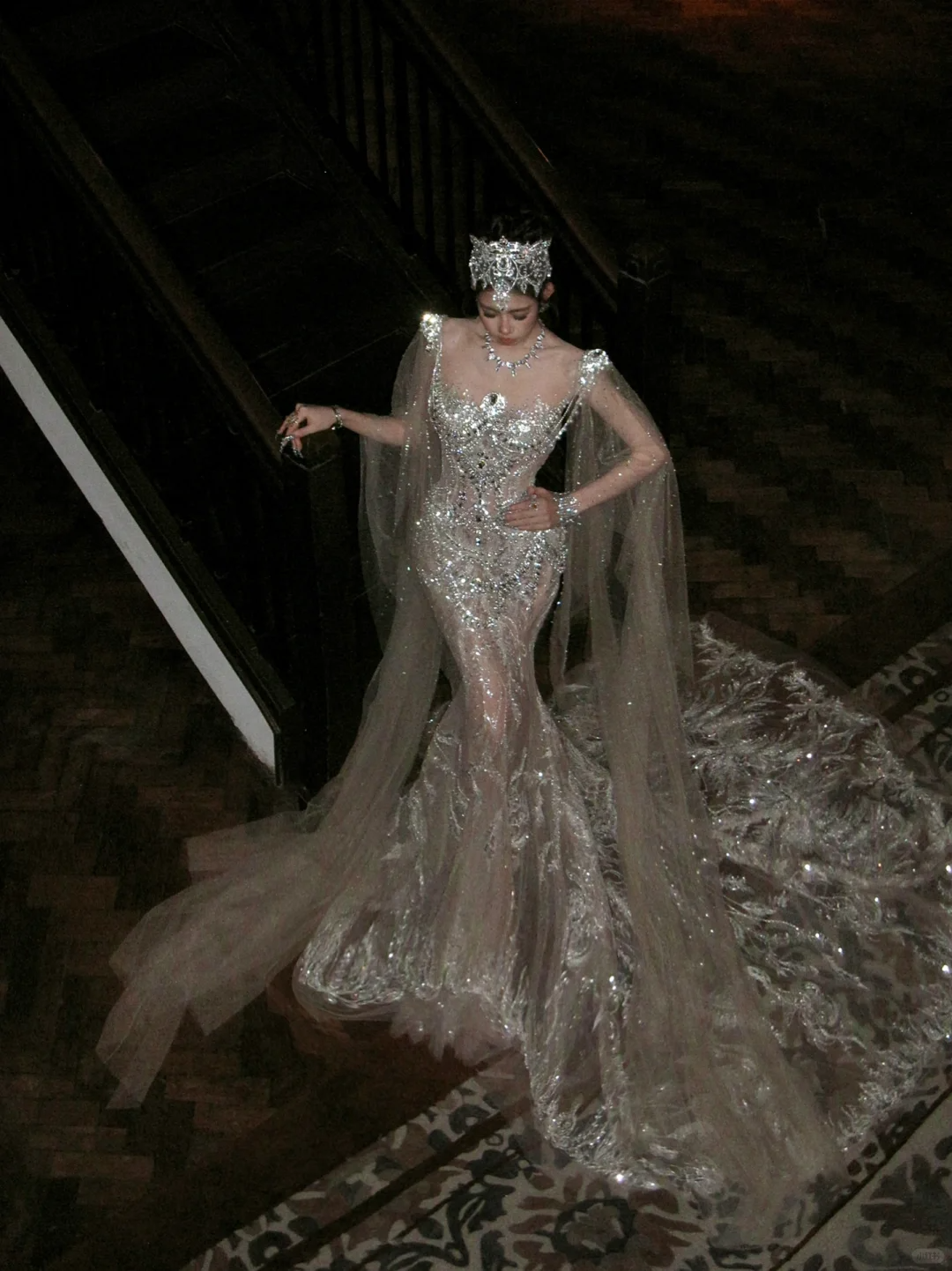 Hermoso vestido de novia de sirena con lentejuelas blancas, largo y lujoso, WD077