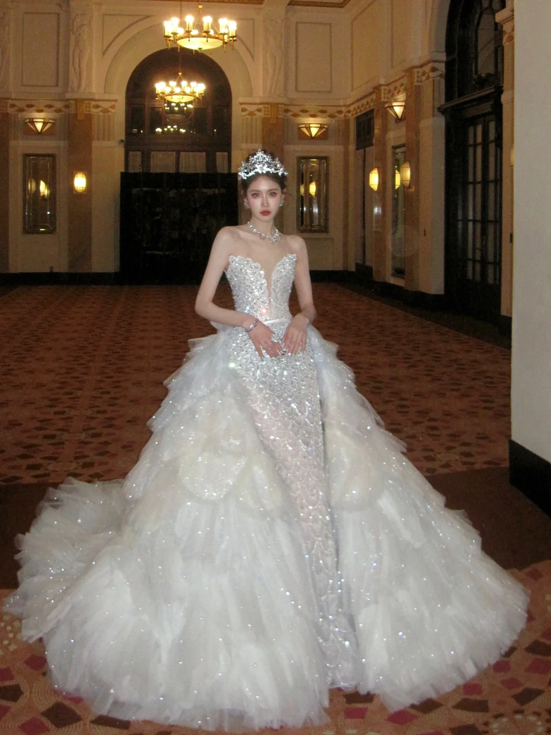 Hermoso vestido de novia blanco largo con escote corazón y lentejuelas, de lujo, WD078