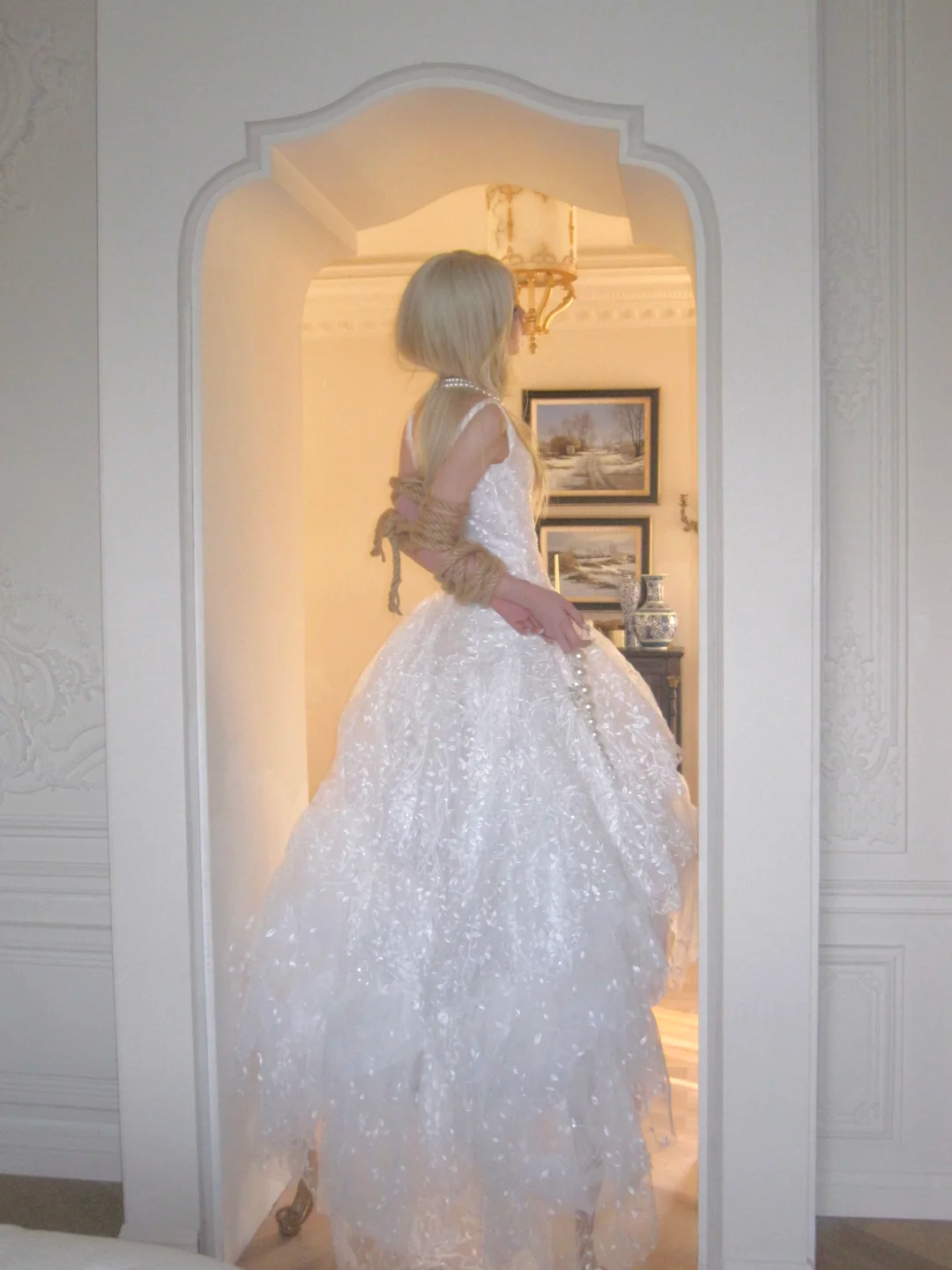 Hermoso vestido de novia de lujo, largo, blanco, con escote cuadrado y lentejuelas, WD080