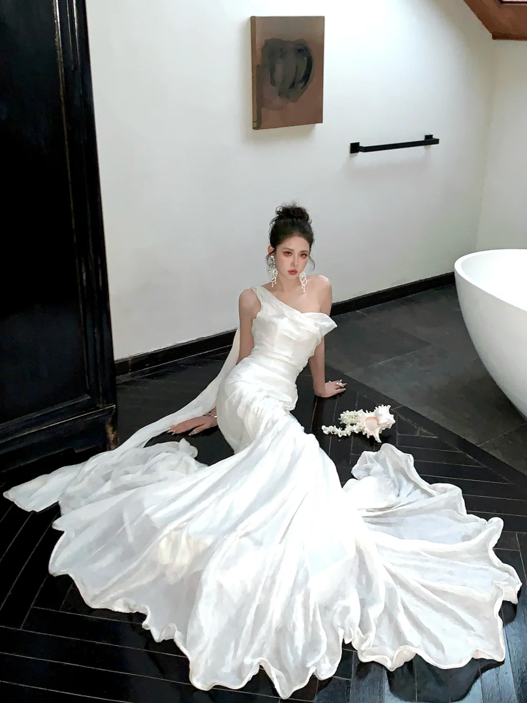 Simple Wedding Dress Mermaid Off The Shoulder Summer Long Satin White Wedding Dresses Bride Dress Bridal Gowns WD082