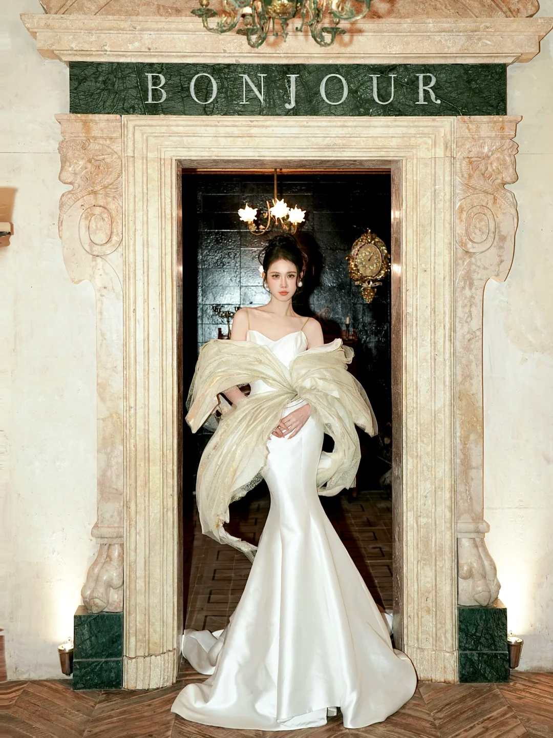 Hermoso vestido de novia de sirena con tirantes finos, blanco, largo, de lujo, WD089