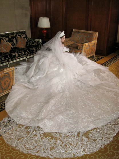 Hermoso vestido de novia de tul blanco largo y escote redondo, de lujo, WD090