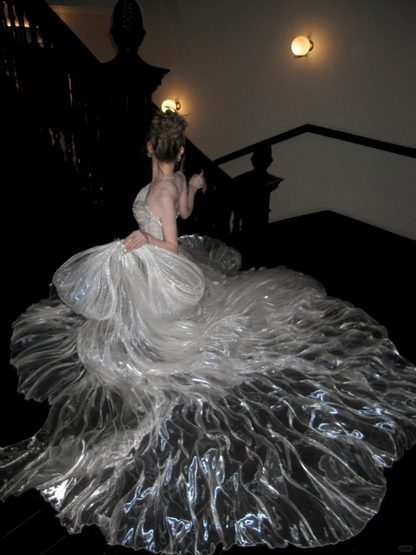 Hermoso vestido de novia de sirena con escote corazón, blanco, largo, de lujo, WD096